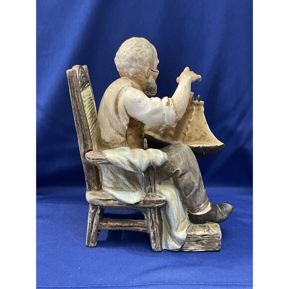 Norleans Old Man In Chair Holding Toy Boat Figurine - Picture 3 of 8